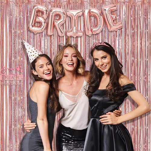 GREATRIL Rose Gold Tinsel Curtain Backdrop - Foil Fringe Streamers for Bachelorette Party | 2 Packs