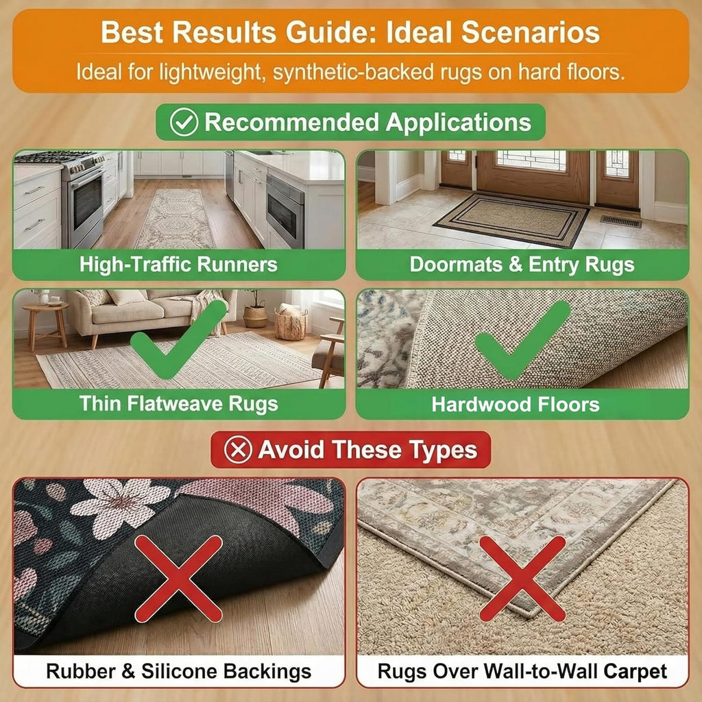 Skiennix 12 PCS Non-Slip Rug Gripper - Double-Sided Carpet Tape for Hardwood Floors | Black