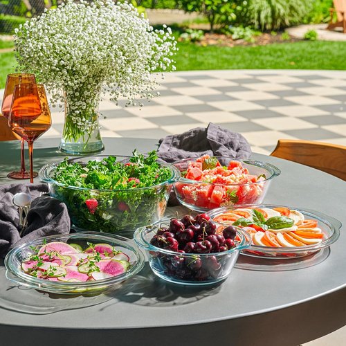 Le'raze Glass Tureen Dishes Set - 6-Piece Durable Borosilicate Bakeware with Lids | Microwave Safe, Clear Casserole Cookware