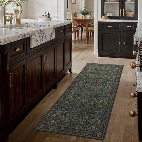 GENIMO 2x6 Runner Rug - Non-Slip Washable Vintage Boho Floral Carpet | Soft Low Pile for Hallway & Entryway, Dark Green