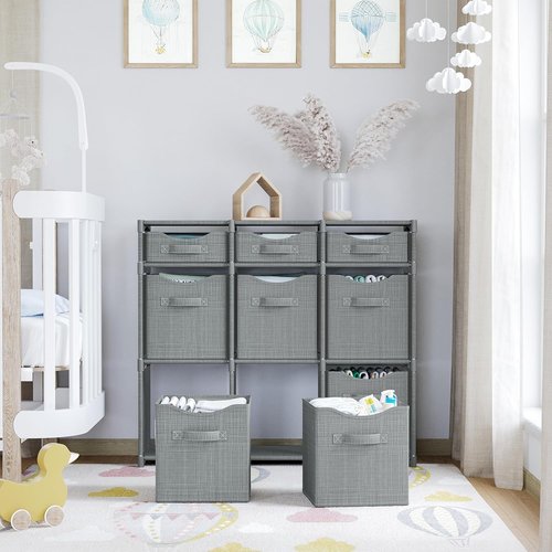 Cube Storage Organizer - 9 Storage Bins Included for Closet, Toy & Clothes Organization | Grey