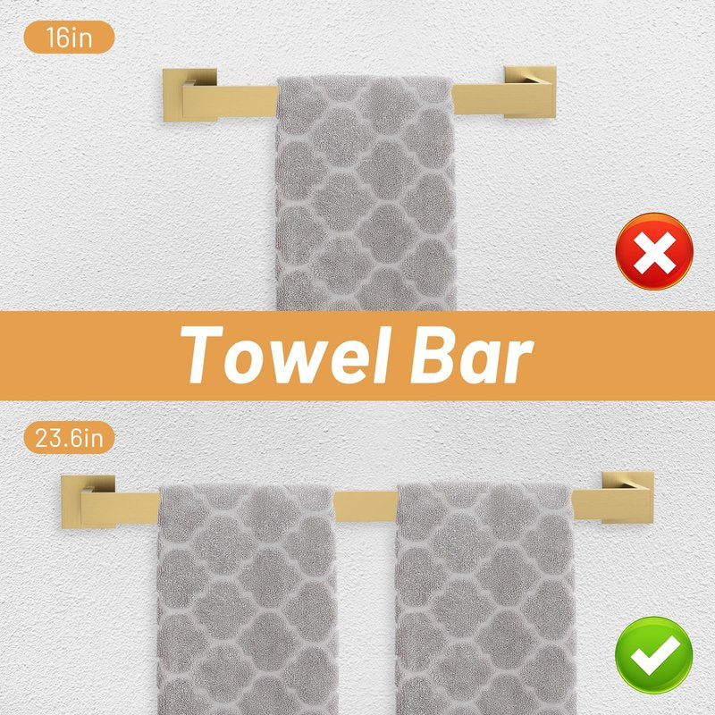 Brushed Gold Towel Bar Set, 23.6 Inch Bathroom Accessories Set, 5 Pieces SUS304 Stainless Steel Towel Racks Toilet Paper Holder Set for Bathroom Kitchen Wall Mounted