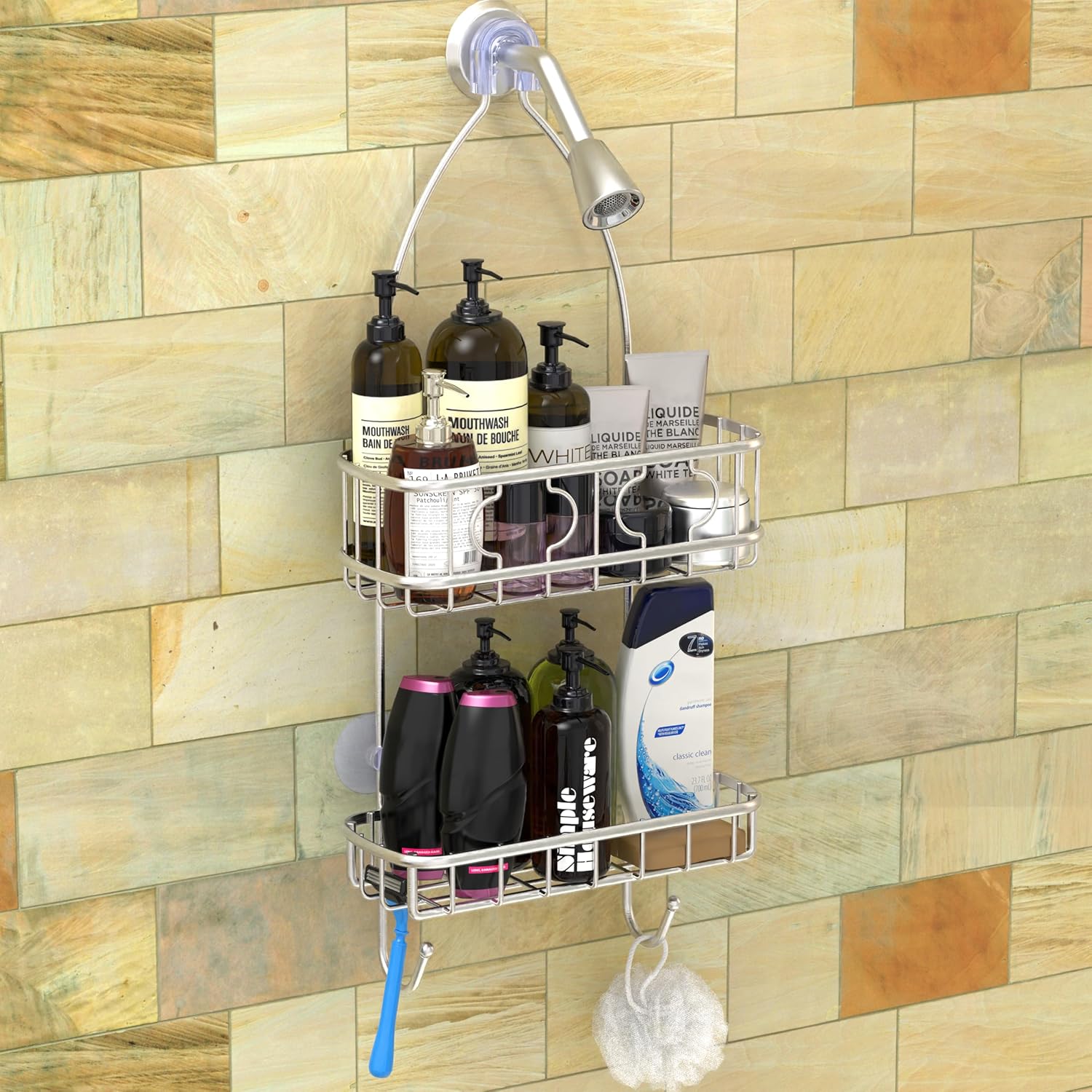 Simple Houseware Stainless Steel Shower Head Caddy Organizer - Space-Saving Design (24 x 10.2 x 4.25 Inches)