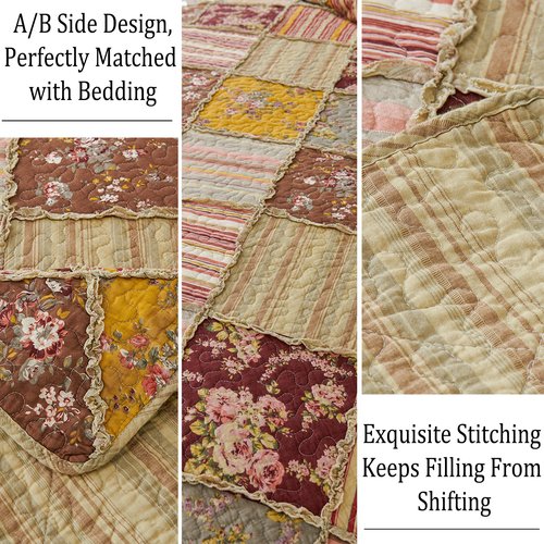 Cmfshape Floral Quilt Sets Bedspread Set 100% Cotton Patchwork Bedding Set, All Season Use Lightweight Reversible Coverlet Quilts with 2 Pillow Shams(King 106"x96")
