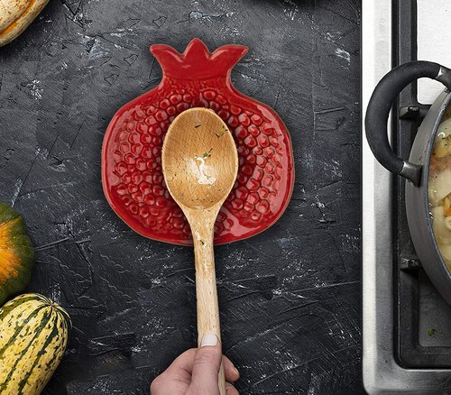 Spoon Rest 2 Pcs Spoon Holder For Stove Top Ceramic Spoon Rests For Kitchen Counter Coffee Spoon Rest Pomegranate Shaped