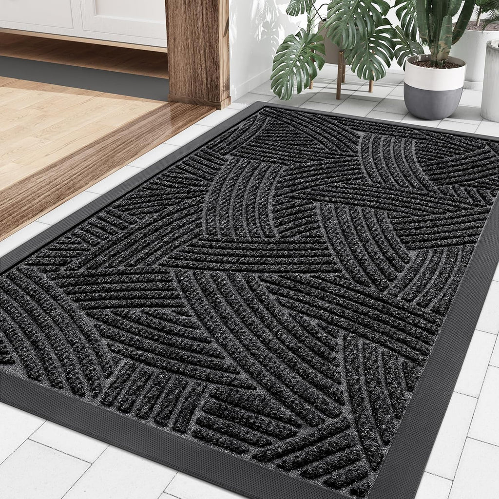 Smiry Heavy-Duty Rubber Doormat - Trap Dirt & Moisture | Easy Clean Indoor/Outdoor Mat 35x23, Black