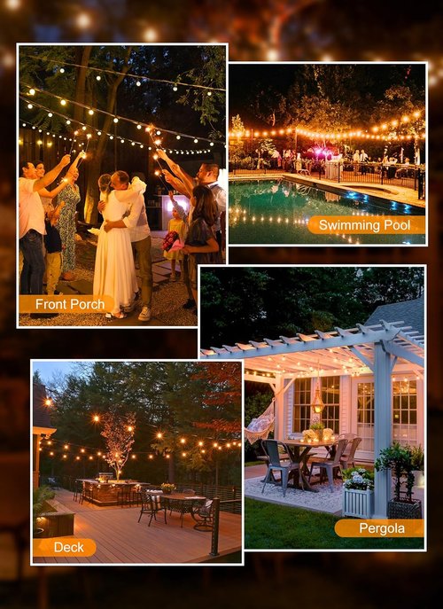Brightown Outdoor String Lights - 50FT Shatterproof Globe LED Lights | IP65 Waterproof & Dimmable for Patio, Backyard, Bistro, Deck