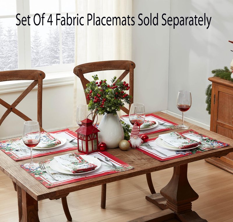 Home Bargains Plus Pine Berry Provence Christmas Fabric Tablecloth, 70 Inch Round, Holiday Pine Needles and Berries, French Country Winter Dining Table Cover