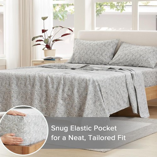 Comfort Spaces King Cotton Sheets - Breathable & Soft All-Season Set | 14" Pocket Fits Up to 16" Mattress, Paisley Multi 4 Piece