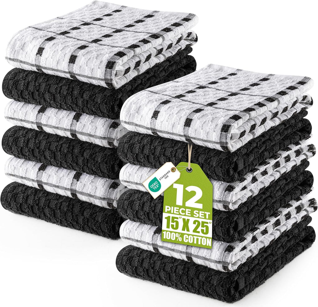 Utopia Towels | 12-Pack Kitchen Towels - Super Soft & Absorbent 100% Cotton, 15 x 25 Inches, Black