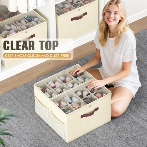 Budding Joy 90L Large Storage Bags - 6 Pack Foldable Closet Organizers & 2 Pack Clear Shoe Storage