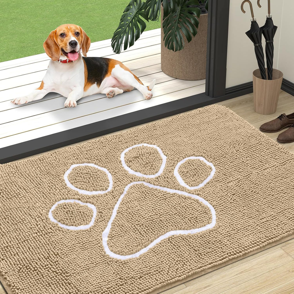 OLANLY Dog Door Mat - Absorbent Non-Slip Mud Mat for Dogs | Quick Dry Chenille, 47x32, Beige