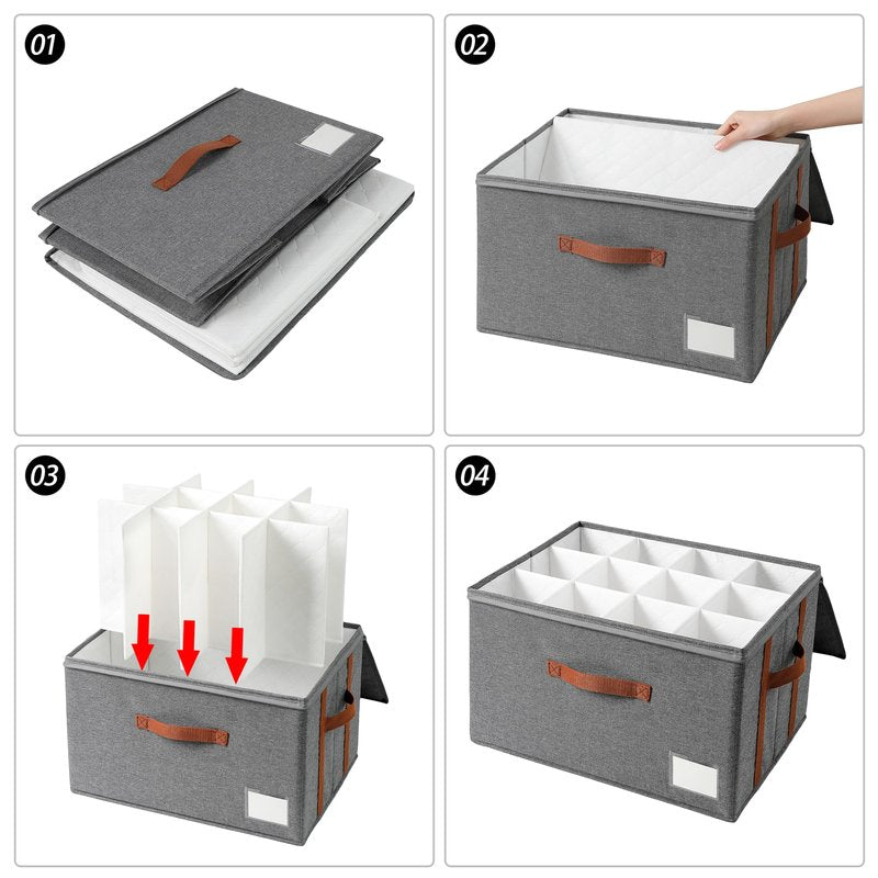 Asitdroh Stemware storage containers, wine glass storage box ，wine glass storage box with dividers，glass storage containers，Holds 12 Red or White Wine Glasses, Hard Top and Sides(Grey red,