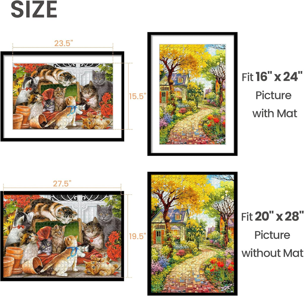 Upsimples 20x28 Picture Frame Set of 5 - Display 16x24 Posters with Mat | Black Wall Hanging Frames