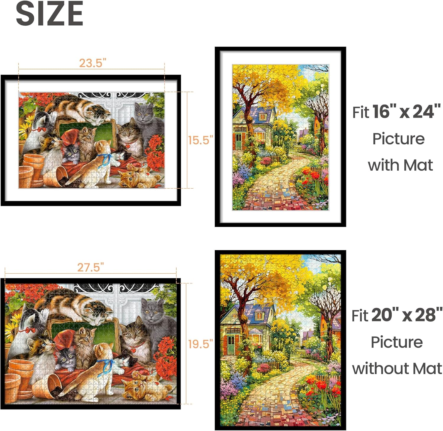 Upsimples 20x28 Picture Frame Set of 5 - Display 16x24 Posters with Mat | Black Wall Hanging Frames