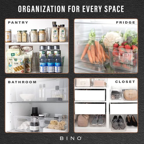 BINO Plastic Storage Bins - Large 2 Pack, Clear | Pantry & Fridge Organizers | Kitchen Cabinet Solutions