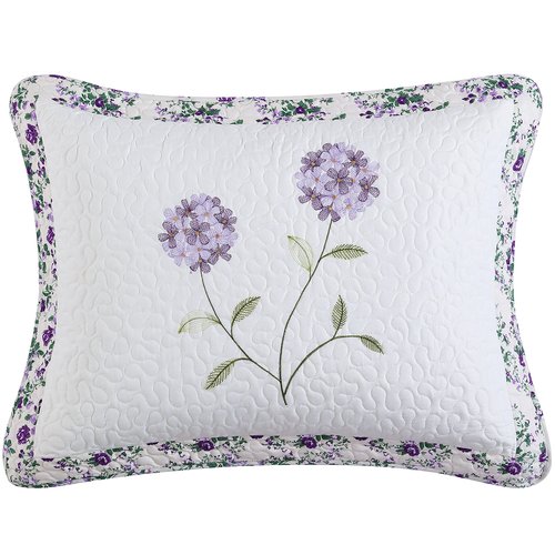 Beatrice Home Fashions Carnation Floral Embroidered Quilted Bedspread, Lightweight, All-Seasons, Standard Sham, Lavender