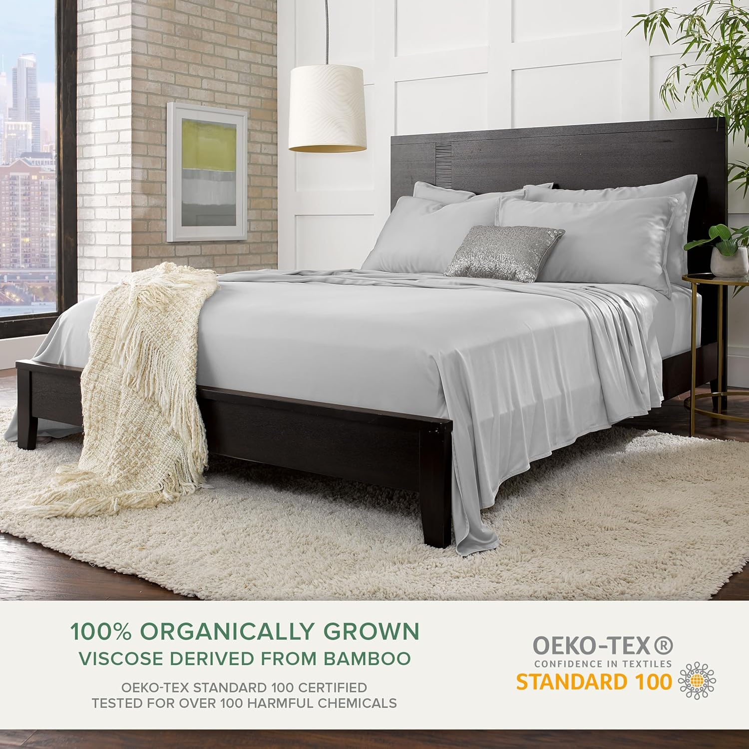Pure Bamboo California King Sheets - 100% Organic Viscose Bed Sheet Set, Soft & Cooling, Silver Pearl