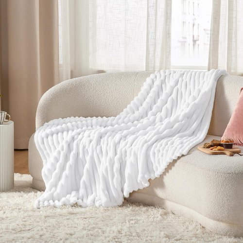 Bedsure GentleSoft White Fleece Blanket - Cozy Soft Throw for Couch, Bright White, 50x70 Inches