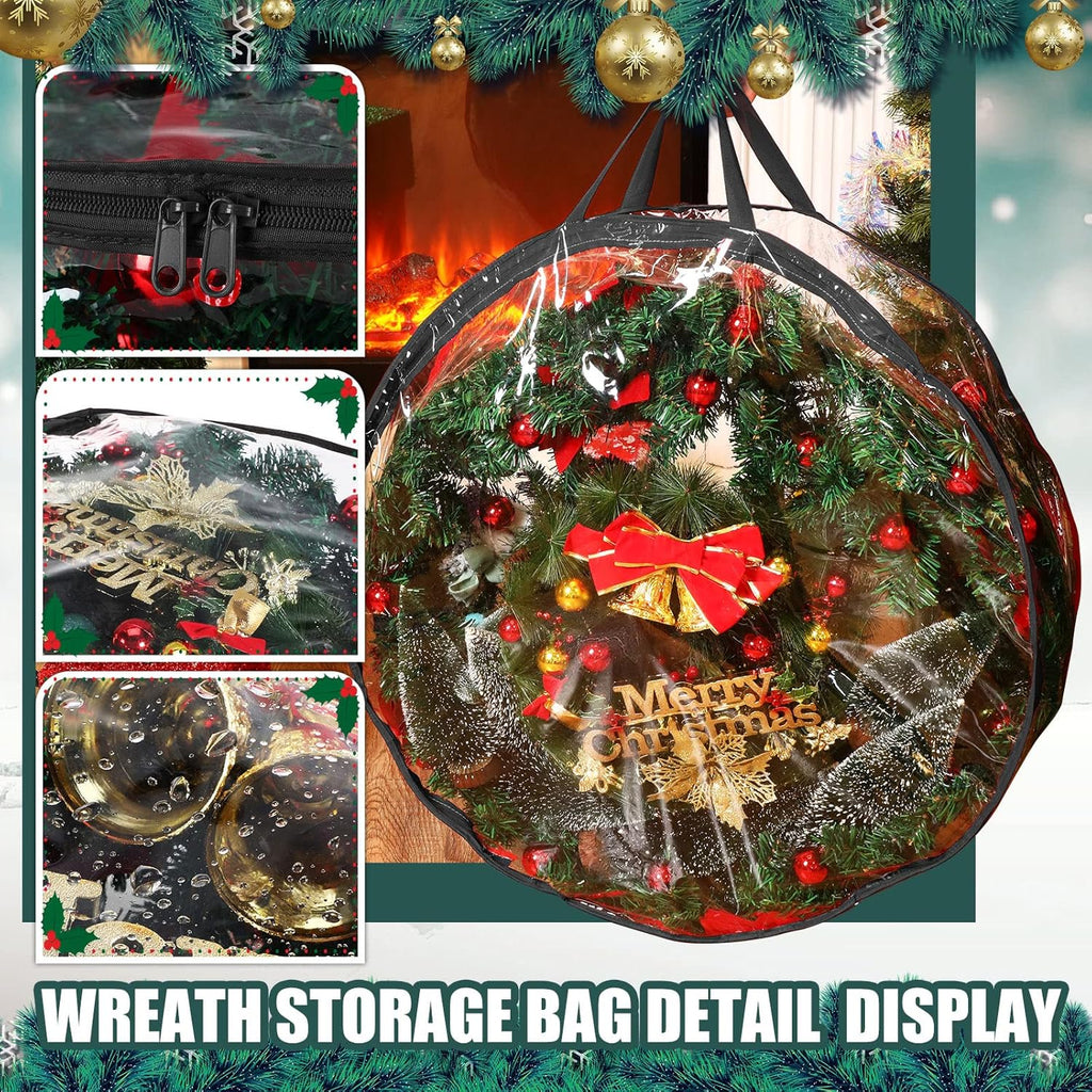 Shappy 24-Inch Clear Christmas Wreath Storage Bag - Durable Plastic with Dual Zippers & Reinforced Handles
