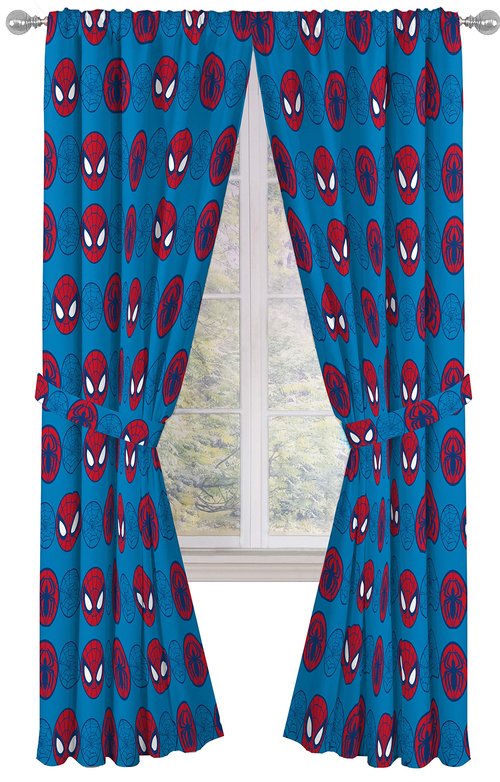 Jay Franco Kids Window Drapes - 4 Piece Curtain Set Includes 2 Tiebacks, Beautiful Bedding Room Décor and Easy Set Up, Blue - Super Hero Adventures, 84 Inch