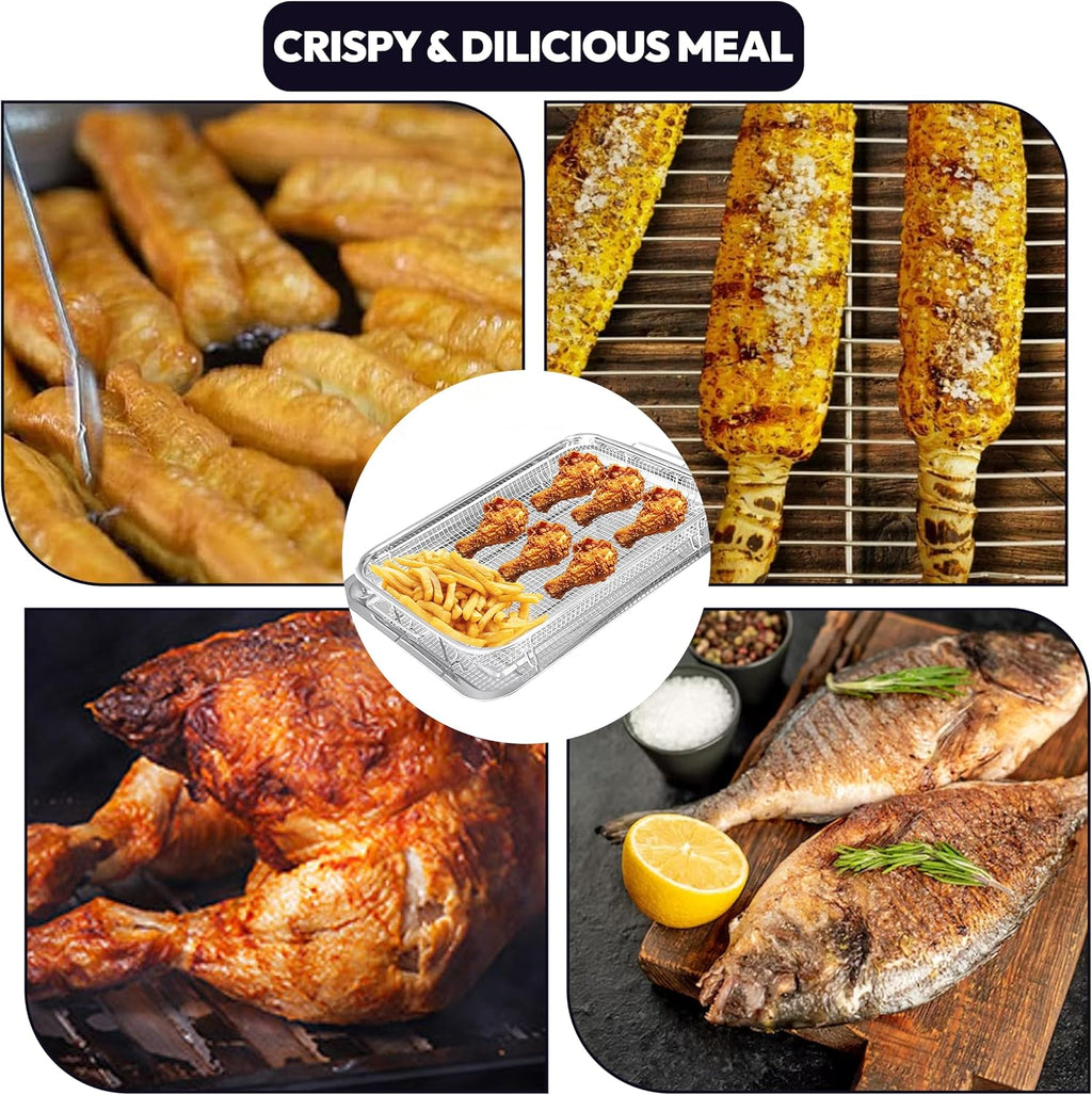 OvenCrisp Air Fryer Basket - 15.6" X 11.6" Large Stainless Steel Pan & Crisper Tray Set with 30 Parchment Papers
