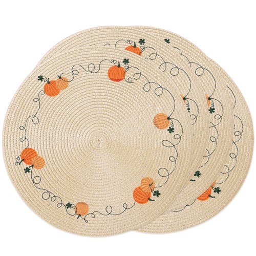 Feuille Round Fall Placemats Set of 4 PP Pumpkin Placemats for Dining Table Thanksgiving Harvest Placemats Perfect for Autumn Decorations
