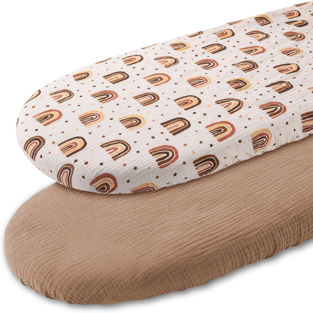 Skiennix Muslin Bassinet Fitted Sheets - Soft Cotton Baby Mattress Set | 360° Snug Fit, Cute Rainbow Design
