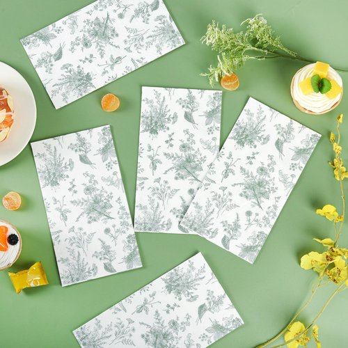100 Floral Guest Napkins Sage Green White Toile Disposable Paper Napkins Flower Bathroom Hand Towels for Tea Party Christmas Bridal Baby Shower Party Supplies