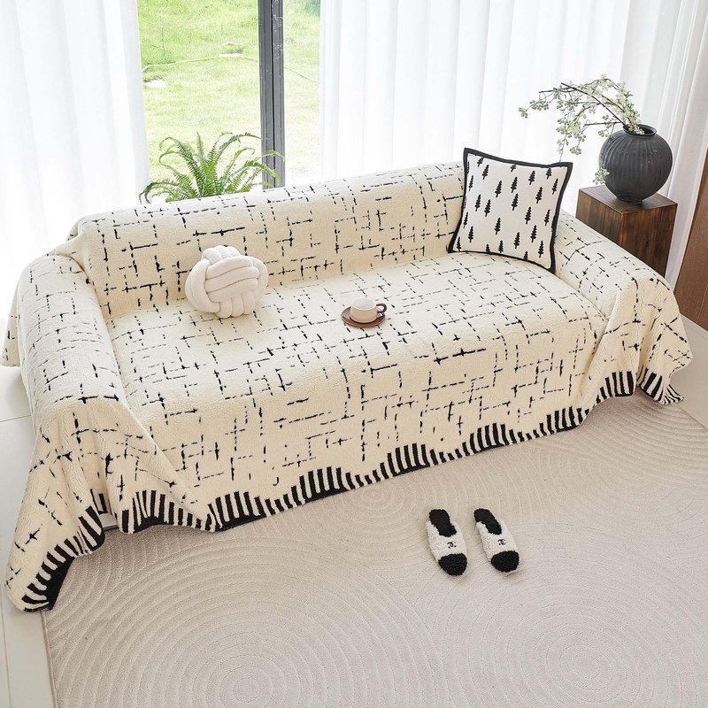 Yajue Sherpa Fleece Couch Cover for 2 Cushion Sofa, Beige, 71" x 118" – Pet Proof Sofa Covers, Heavy Duty, Scratch Resistant, Pet Friendly Furniture Cover – Easy Install, Machine Washable