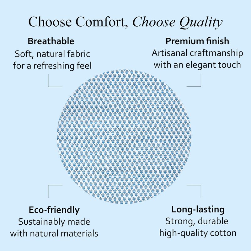CPC Apatite Blue Block Print Cotton Handmade Round Tablecloth 60 Inch Decorative Table Cover for Home Decor, Dinning, Festive, Wedding, Farmhouse Gift for Spring, Mother's Day