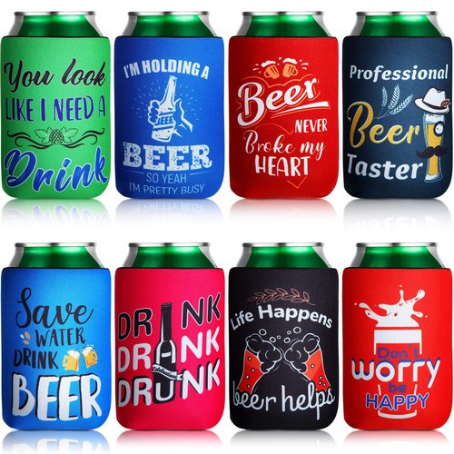 Insulated Neoprene Can Cooler Sleeves for Drink, Collapsible Beverages Drink Holders with Quotes for Soda Cans, Bbqs, Party Favors(40 Pcs,4.9 x 3.7 Inch)