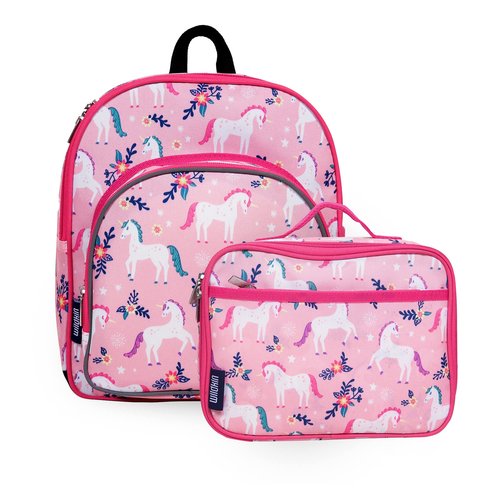 Wildkin 12-Inch Kids Backpack & Insulated Lunch Box Bag Bundle – Durable, Lightweight School & Travel Set for Kids - Magical Unicorns