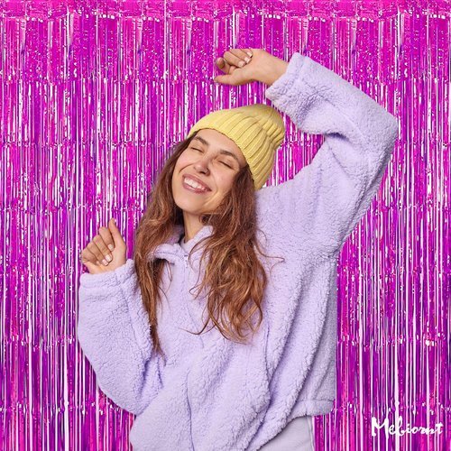 Fuchsia Fringe Curtain Backdrop by [Brand Name] - 4 Pack Metallic Tinsel Foil Streamers | 3.2Ft x 6.6Ft for Parties & Events