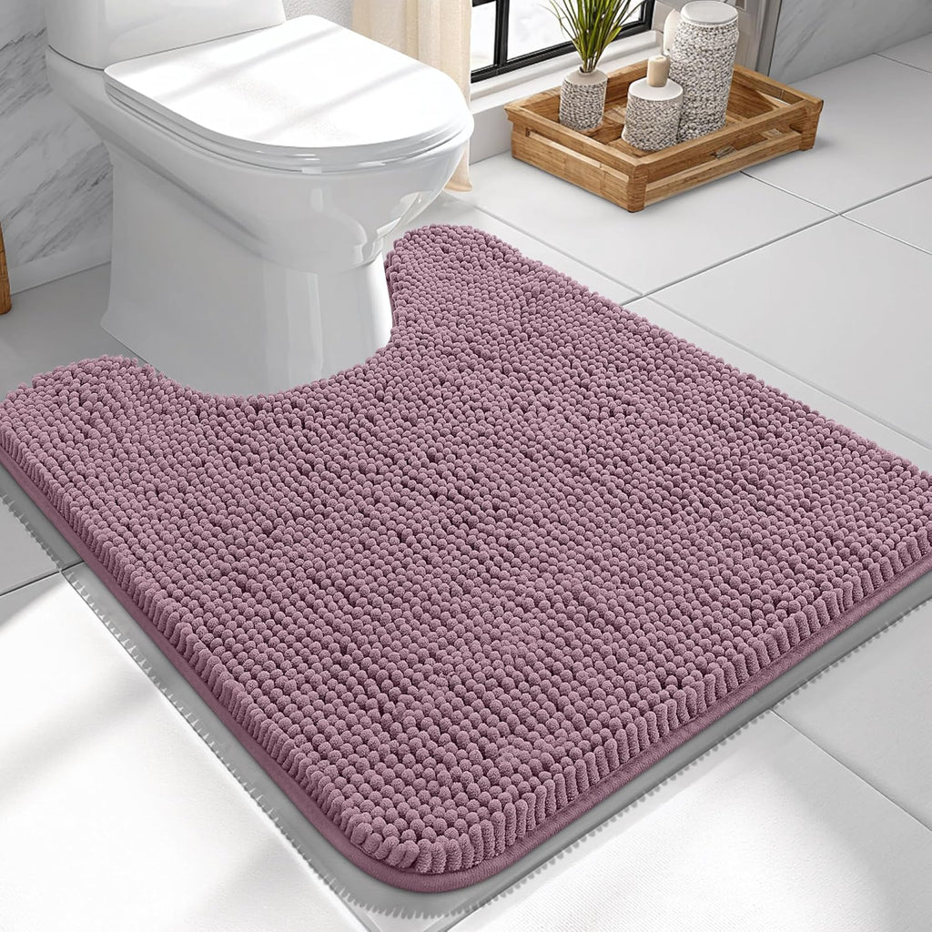 OLANLY U-Shaped Toilet Rug - Extra Soft Chenille, Quick-Dry, Non-Slip Bath Mat | 24x24 Deep Plum