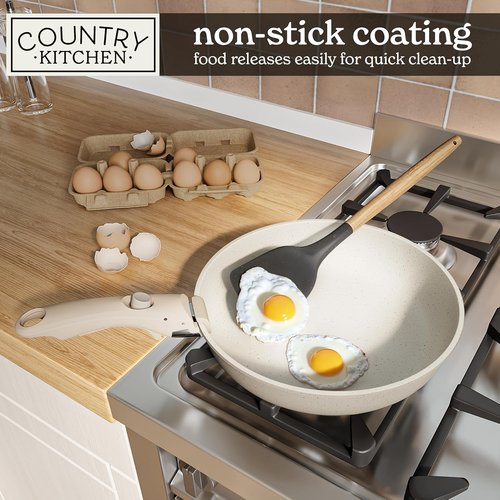 Country Kitchen Cookware Set - Removable Handle, Oven & RV Safe Pots and Pans, Cream Color