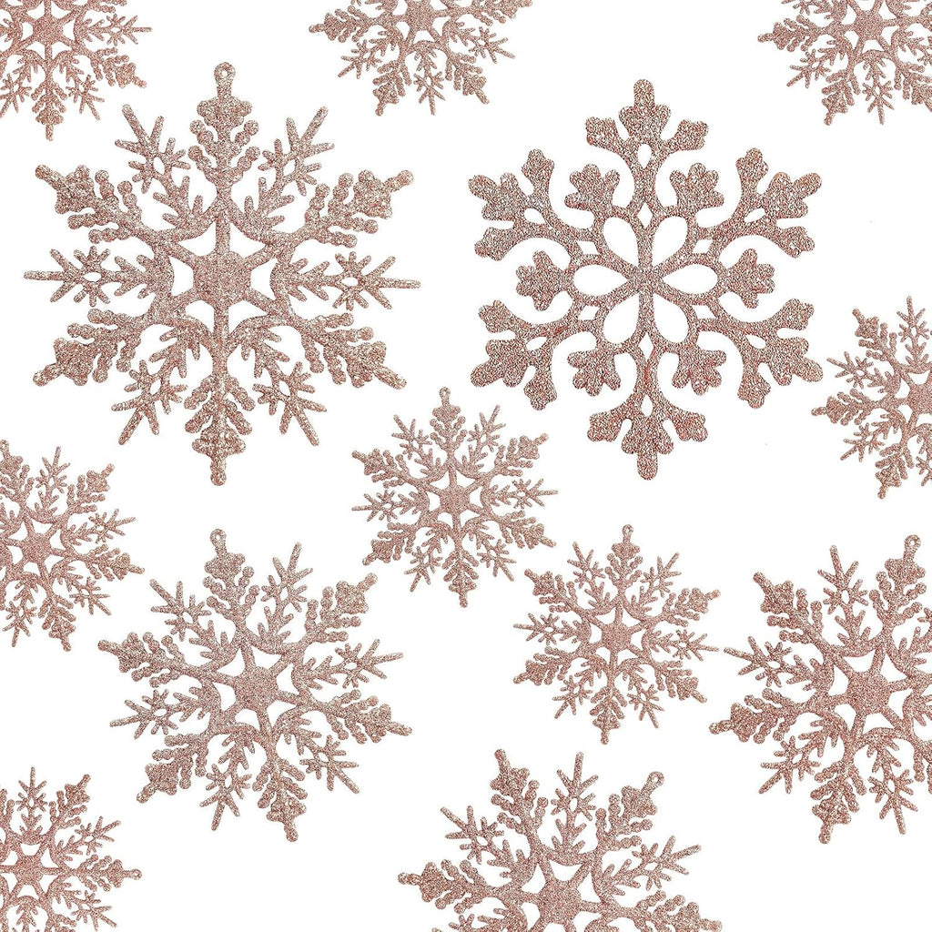 Regine Switzerland 36pcs Christmas Rose Gold Snowflake Ornaments - Glittery Winter Tree Decor