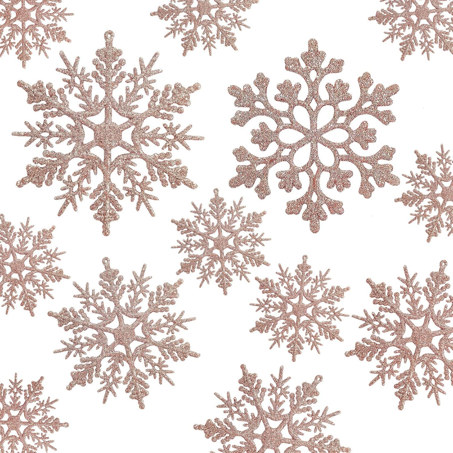 Regine Switzerland 36pcs Christmas Rose Gold Snowflake Ornaments - Glittery Winter Tree Decor