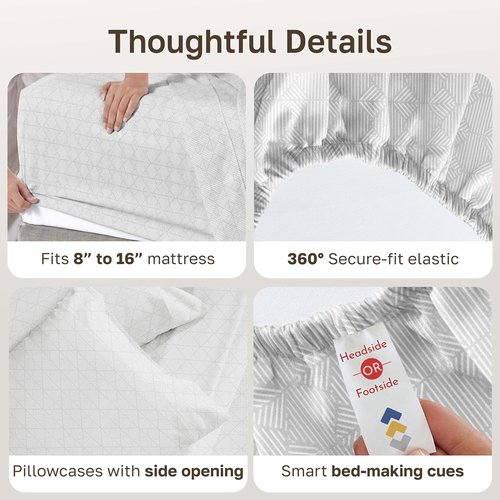 California Design Den Queen Cotton Sheet Set - 400 TC Award-Winning Sateen Finish | Deep Pockets, Cozy Crosshatch Taupish-Sage