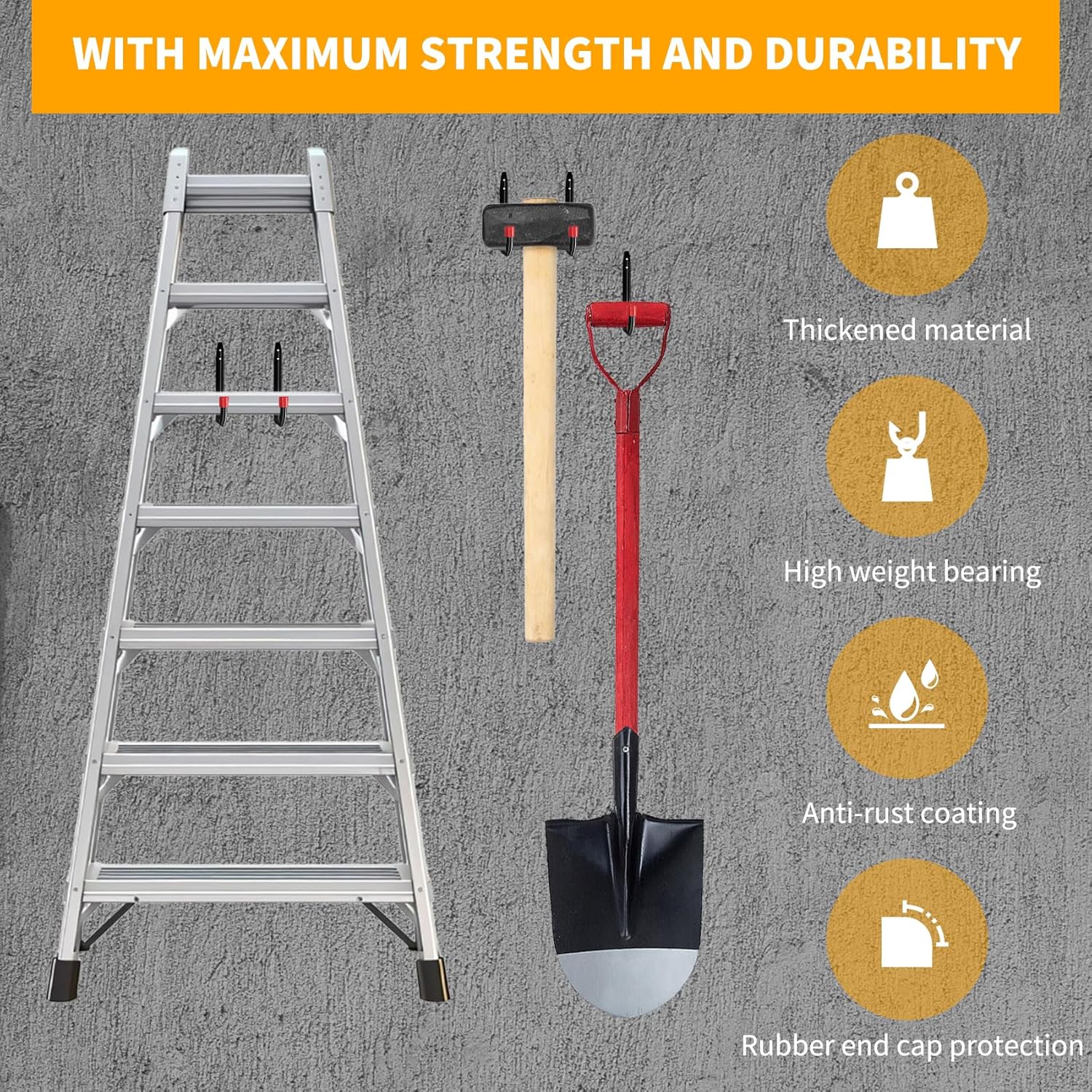 **Garage Hooks - Heavy Duty Utility Steel with EVA Foam Padding | 6 Pack Wall Mount Organizer for Bikes, Kayaks & Tools**