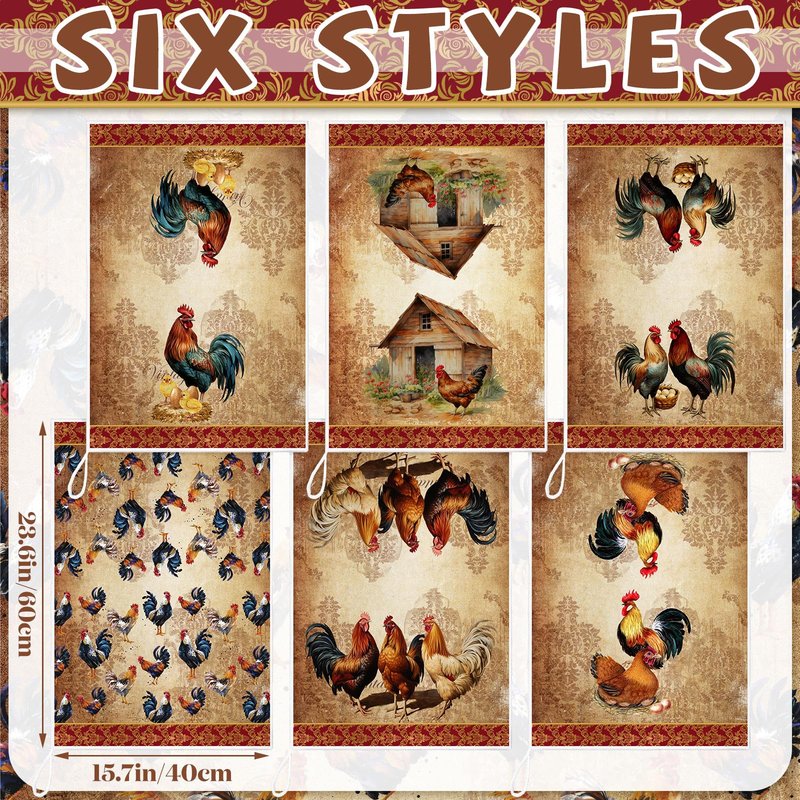 Bencailor 6 Pcs Farmhouse Kitchen Towels Chicken Rooster Kitchen Decor Farm Animal Hand Towels for Cooking Baking Housewarming Gift,15.75 x 23.62 inch(Golden Brown,Rooster)