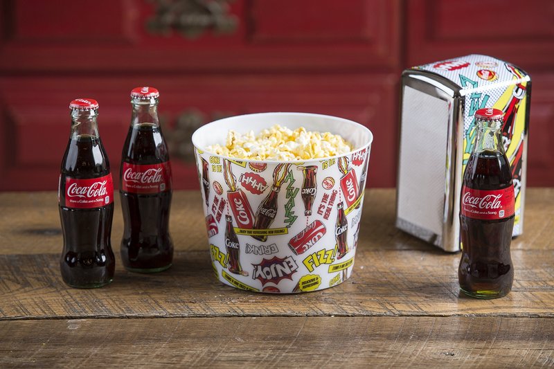 TableCraft CC401 Coca-Cola Popcorn/Snack Bucket “Pause & Refresh” | Plastic Popcorn Bucket, Retro Design, Holder for Snacks, Reusable Popcorn Bowl for Movie Night, 7.375” Diameter