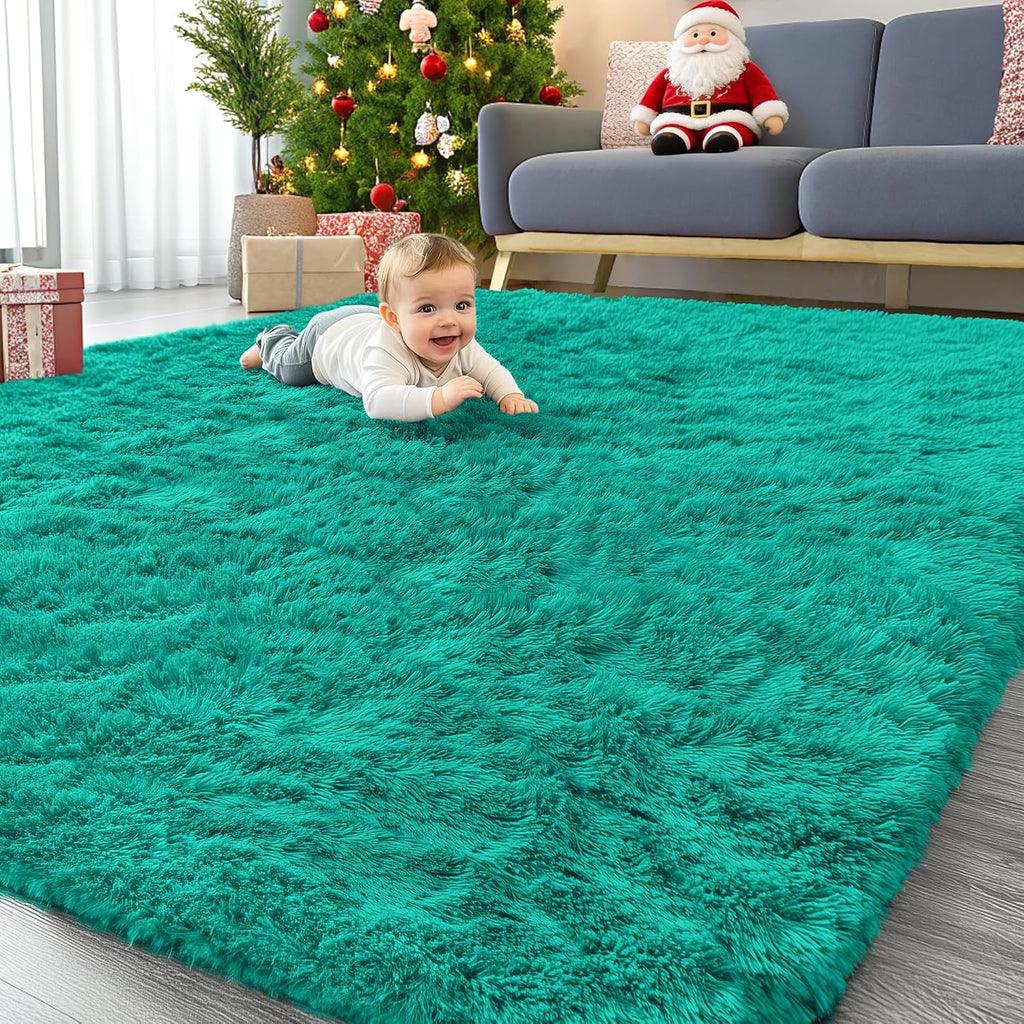 OLANLY Large Area Rug - Soft Fluffy Shaggy Carpet for Living Room & Bedroom | 8x10 Teal Green
