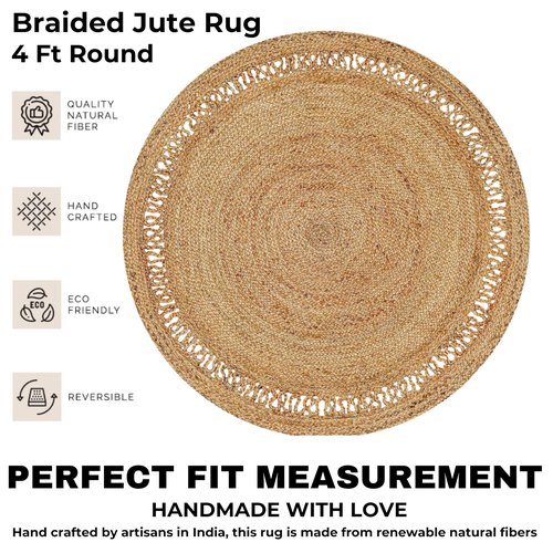HOMIDATE Round Jute Rug 4 Foot, Braided Reversible Eco-Friendly Round Natural Jute Area Rug for Bedroom, Kitchen, Living Room, Farmhouse