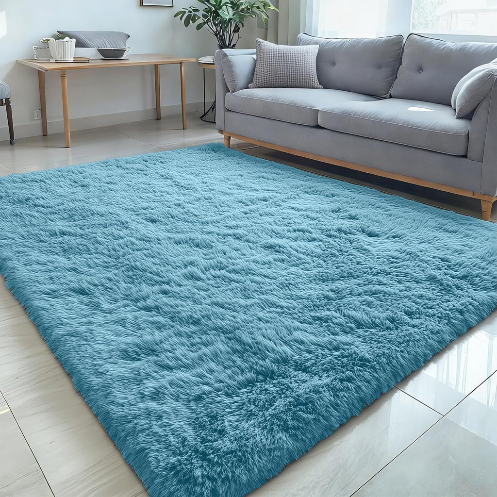 OLANLY Large Area Rug - Soft, Machine Washable Shaggy Carpet for Living Room & Bedroom | Slate Blue 5x8