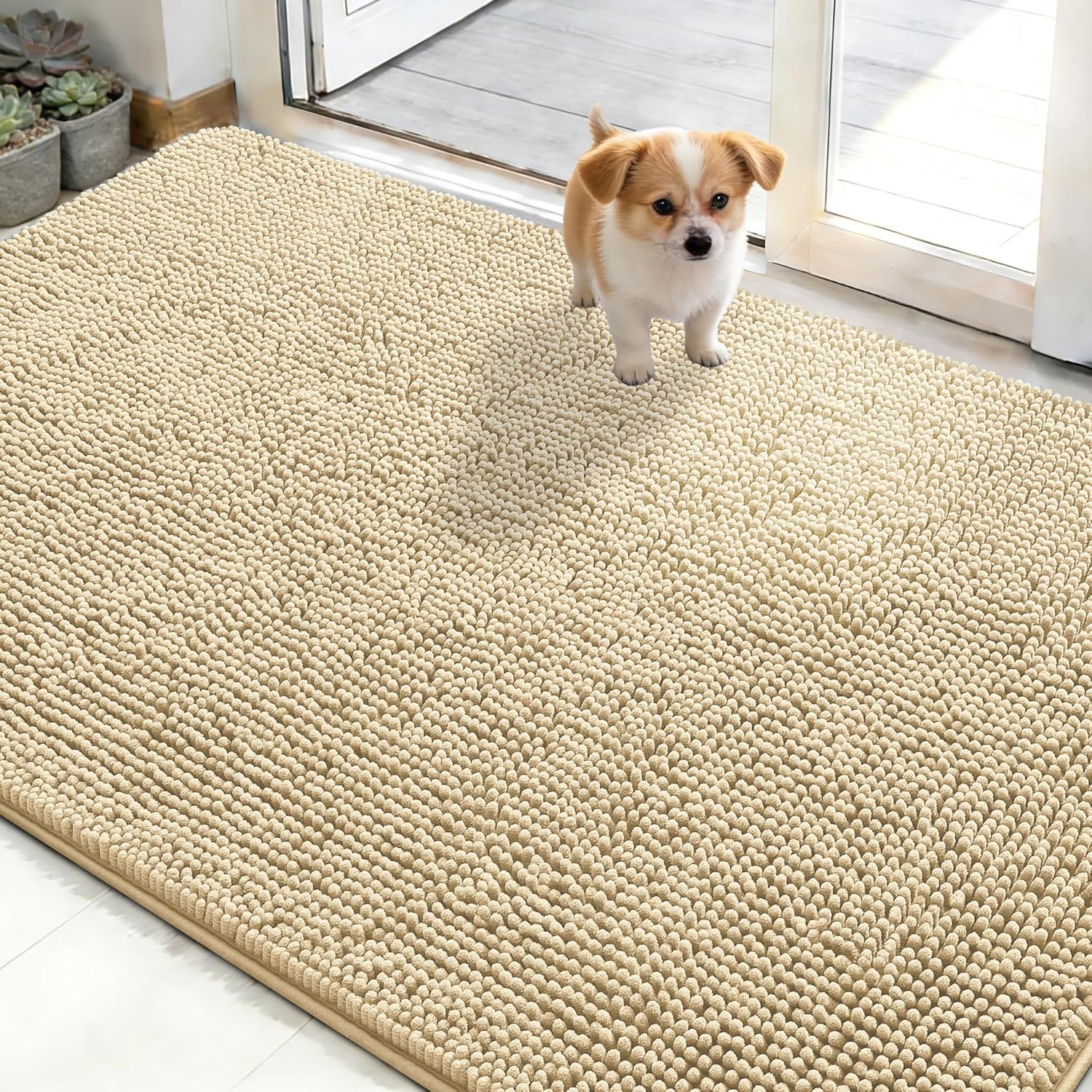 OLANLY Dog Door Mat - Absorbent Non-Slip Chenille Mat for Muddy Paws | 48x30 Inches, Quick Dry, Indoor Entryway Carpet