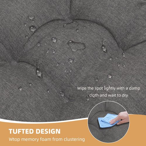 RACE LEAF Indoor Chair Cushions 4 Pack, Tufted Memory Foam Dining Room Chair Pads with Ties and Non-Slip Backing, Kitchen Seat Cushions 15.5" X 15.5" Dark Gray