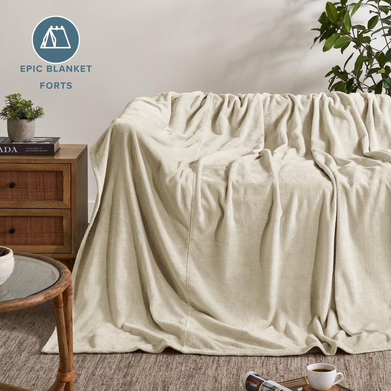 Bare Home Fleece Blanket - Giant Size - Ultra-Soft Lightweight for Bed, Sofa, and Couch - Luxury Microplush - Cozy Warm Blanket (Giant, Oyster)