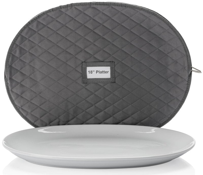 Platter Storage Case - 18" x 13" with Padded Interior and Label Holder - Gray - China Storage Containers for Plates and Charges