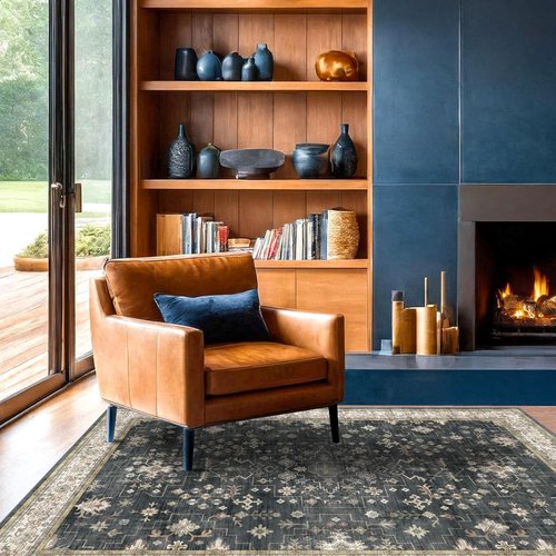 Boho Washable 4x6 Entryway Rug - Non-Slip Geometric Area Rug for Living Room & Office - Ultra Soft Black & Multi